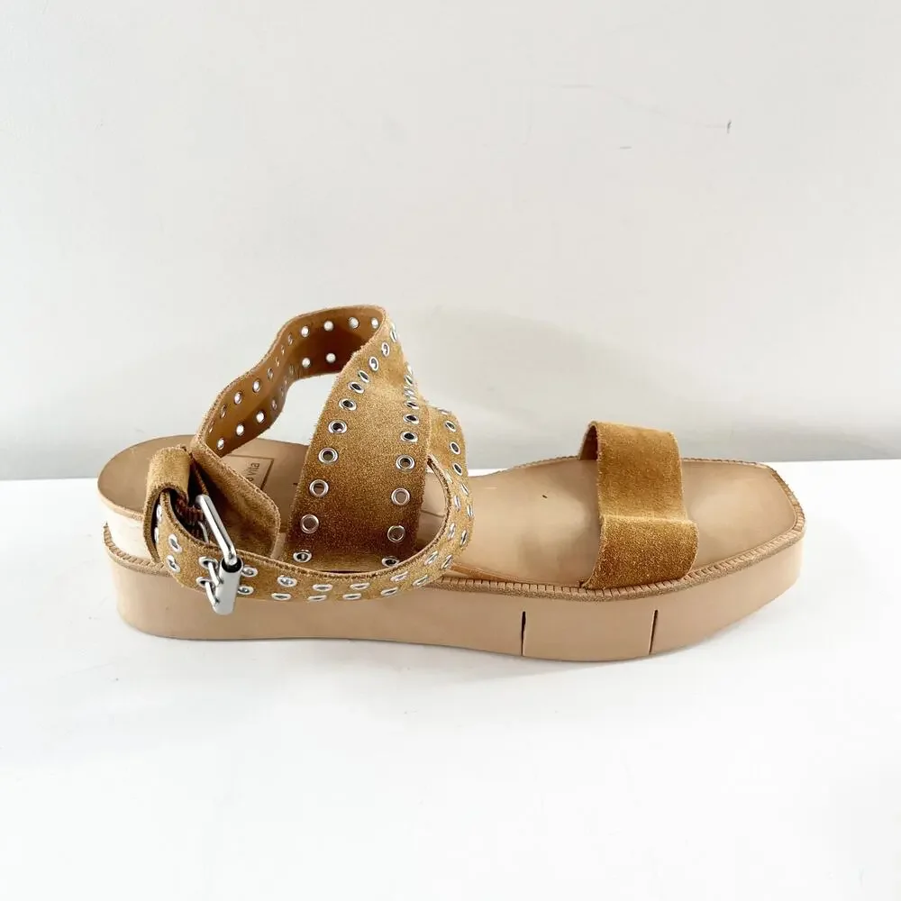 Dolce Vita Panko Stud Suede Sandals Shoes Caramel Brown 7